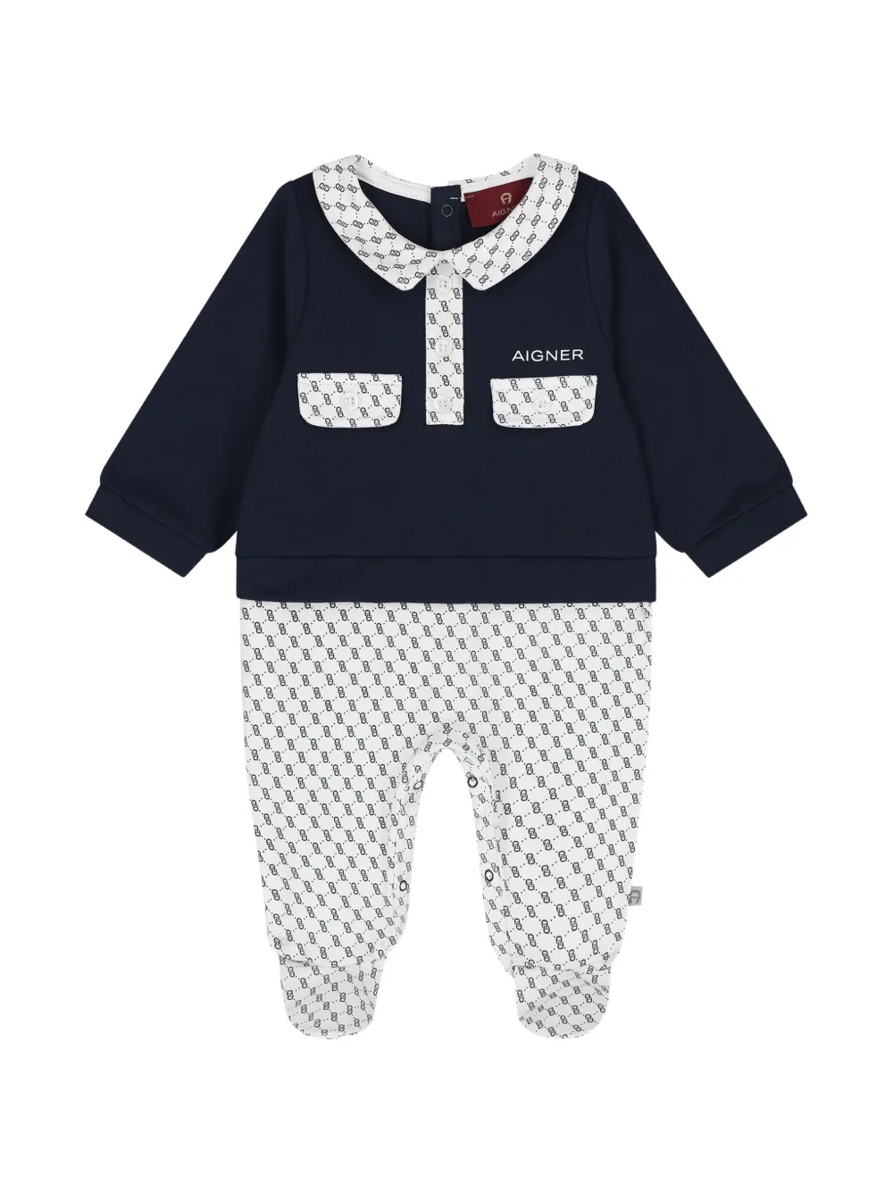 Aigner Kids grenouillère à logo imprimé et col Claudine - Bleu Aigner Kids grenouillère à logo imprimé et col Claudine - Bleu
