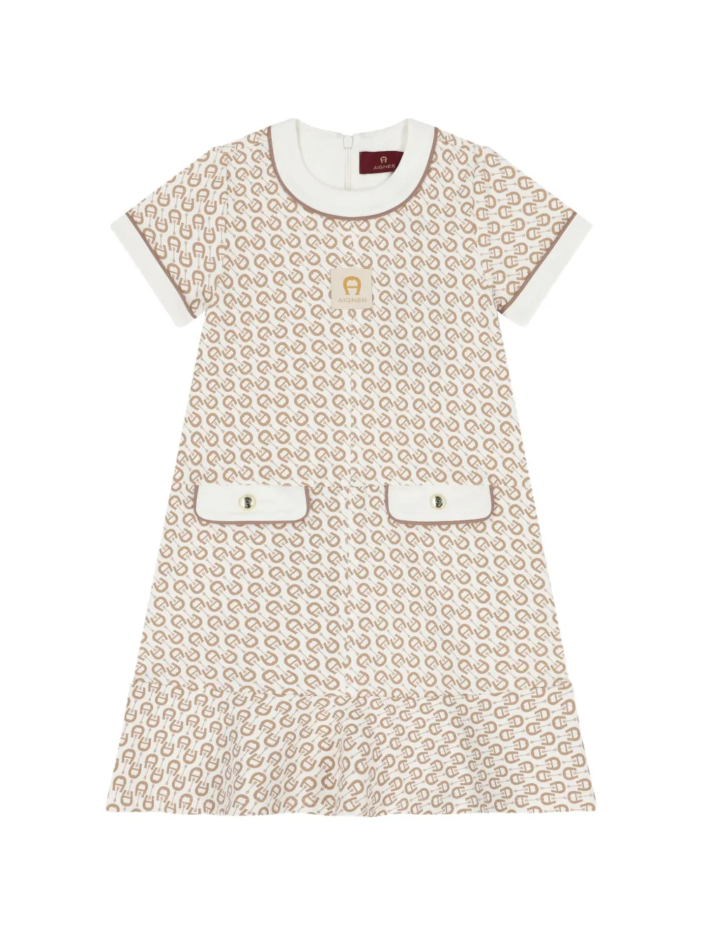 Aigner Kids robe à motif monogrammé et boutons décoratifs - Tons neutres Aigner Kids robe à motif monogrammé et boutons décoratifs - Tons neutres