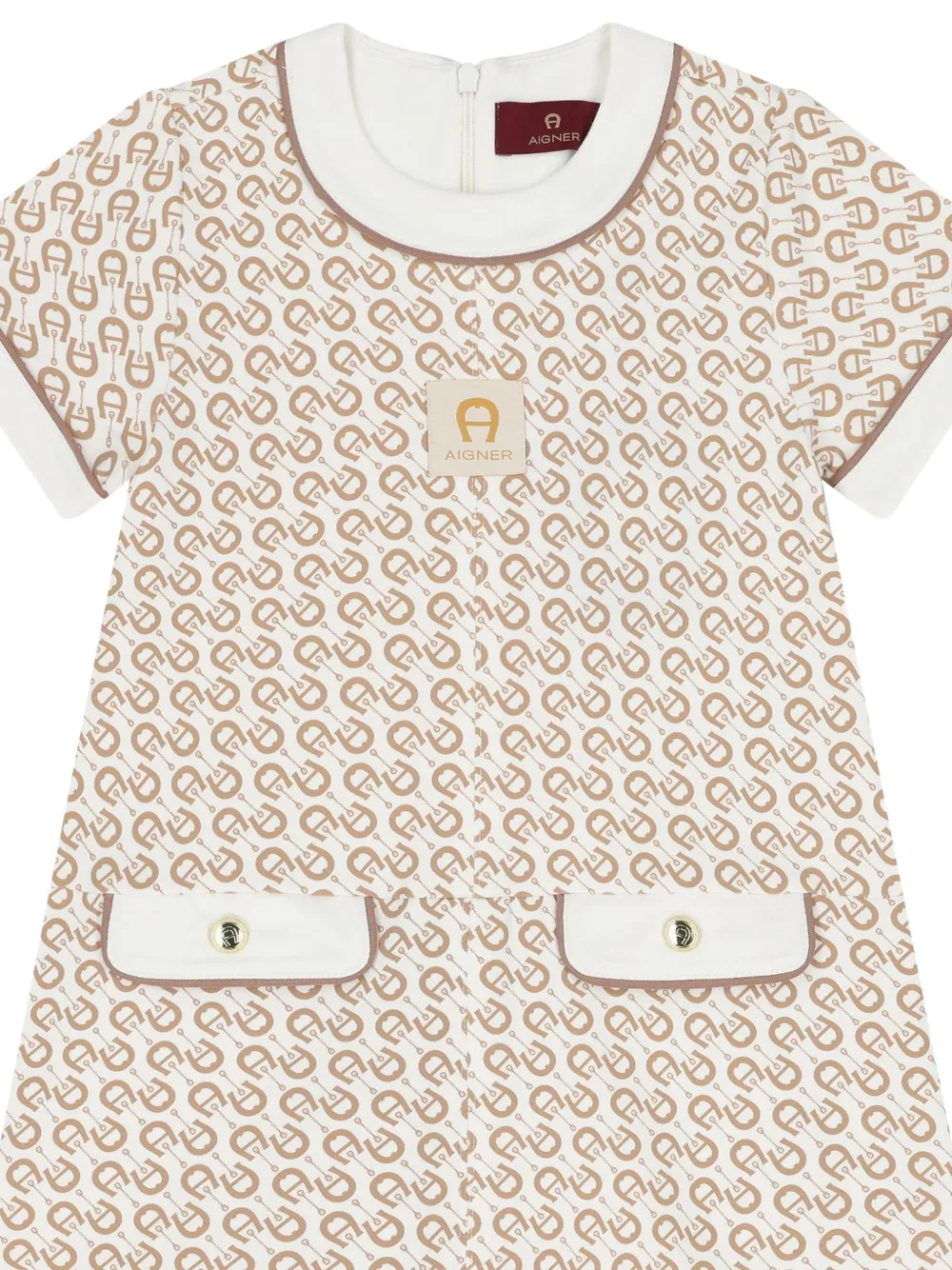 Aigner Kids Jurk met monogram-print en knoopdetail Beige