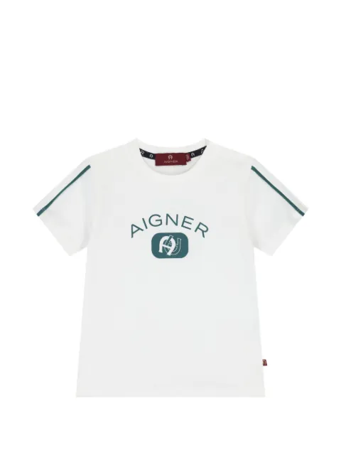 Aigner Kids logo-print striped-sleeve T-shirt