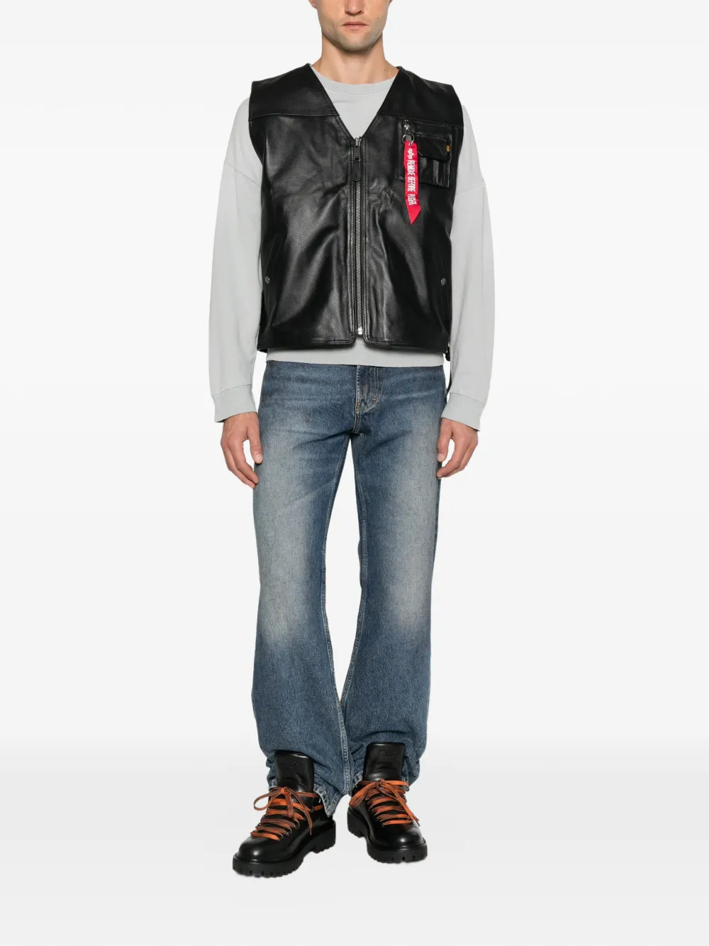 Alpha Industries Leren bodywarmer met veters Zwart