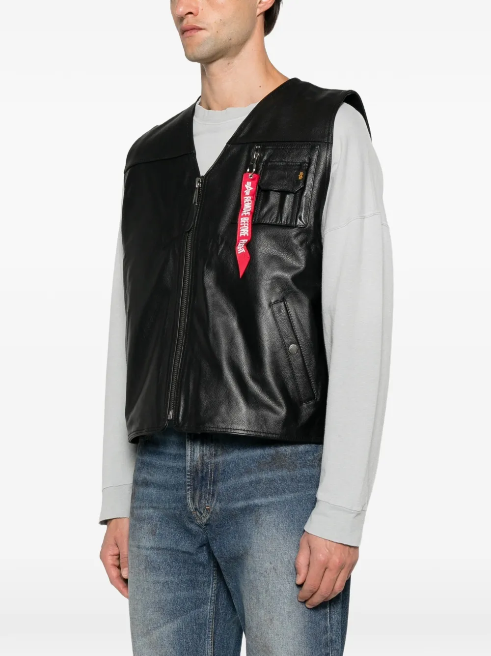 Alpha Industries Leren bodywarmer met veters Zwart