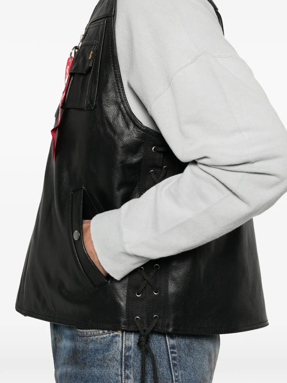 Alpha Industries Leren bodywarmer met veters Zwart