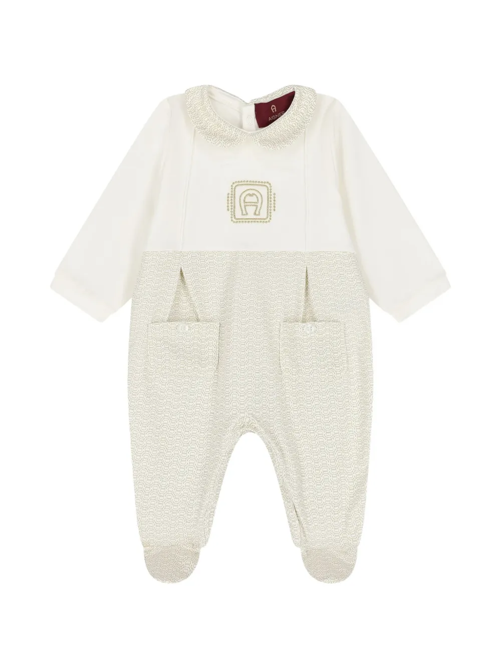 Aigner Kids logo-embroidered monogram-print sleepsuit - Tons neutres Aigner Kids logo-embroidered monogram-print sleepsuit - Tons neutres