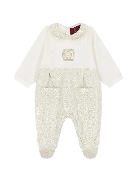 Aigner Kids logo-embroidered monogram-print sleepsuit