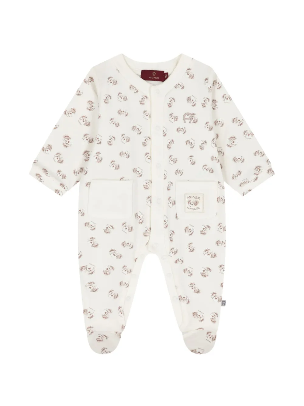 Aigner Kids logo-embroidered bear-print babygrow - Tons neutres Aigner Kids logo-embroidered bear-print babygrow - Tons neutres