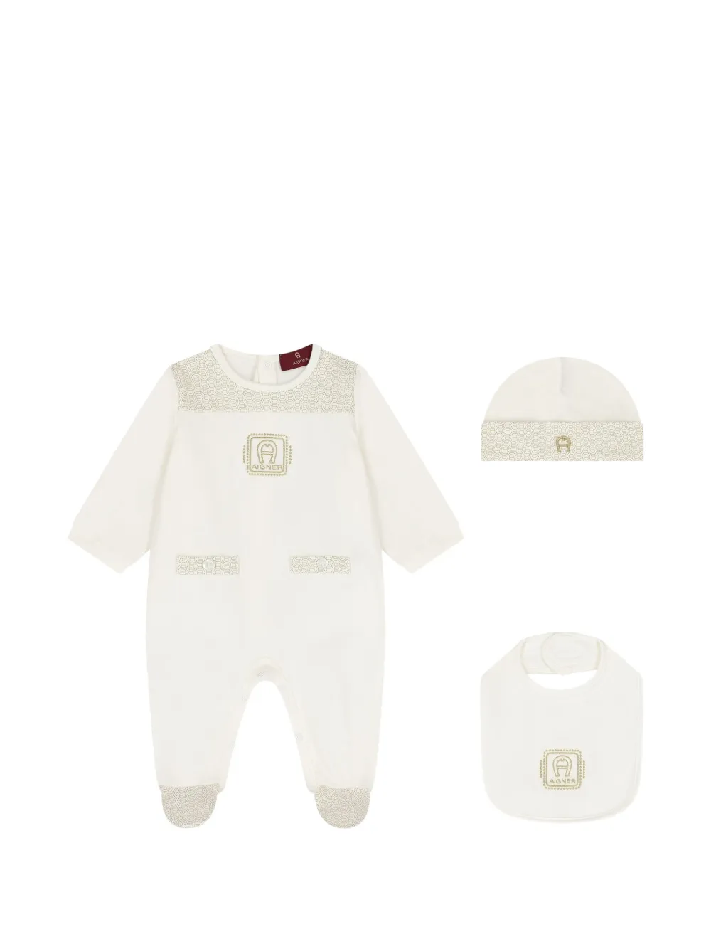 Aigner Kids Dreiteiliges Strampelanzugset mit Monogramm-Print - Weiß