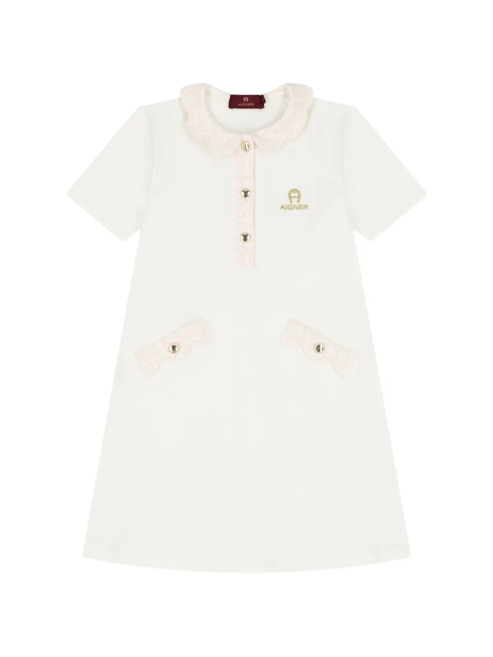Aigner Kids robe à col claudine brodé du logo - Blanc Aigner Kids robe à col claudine brodé du logo - Blanc