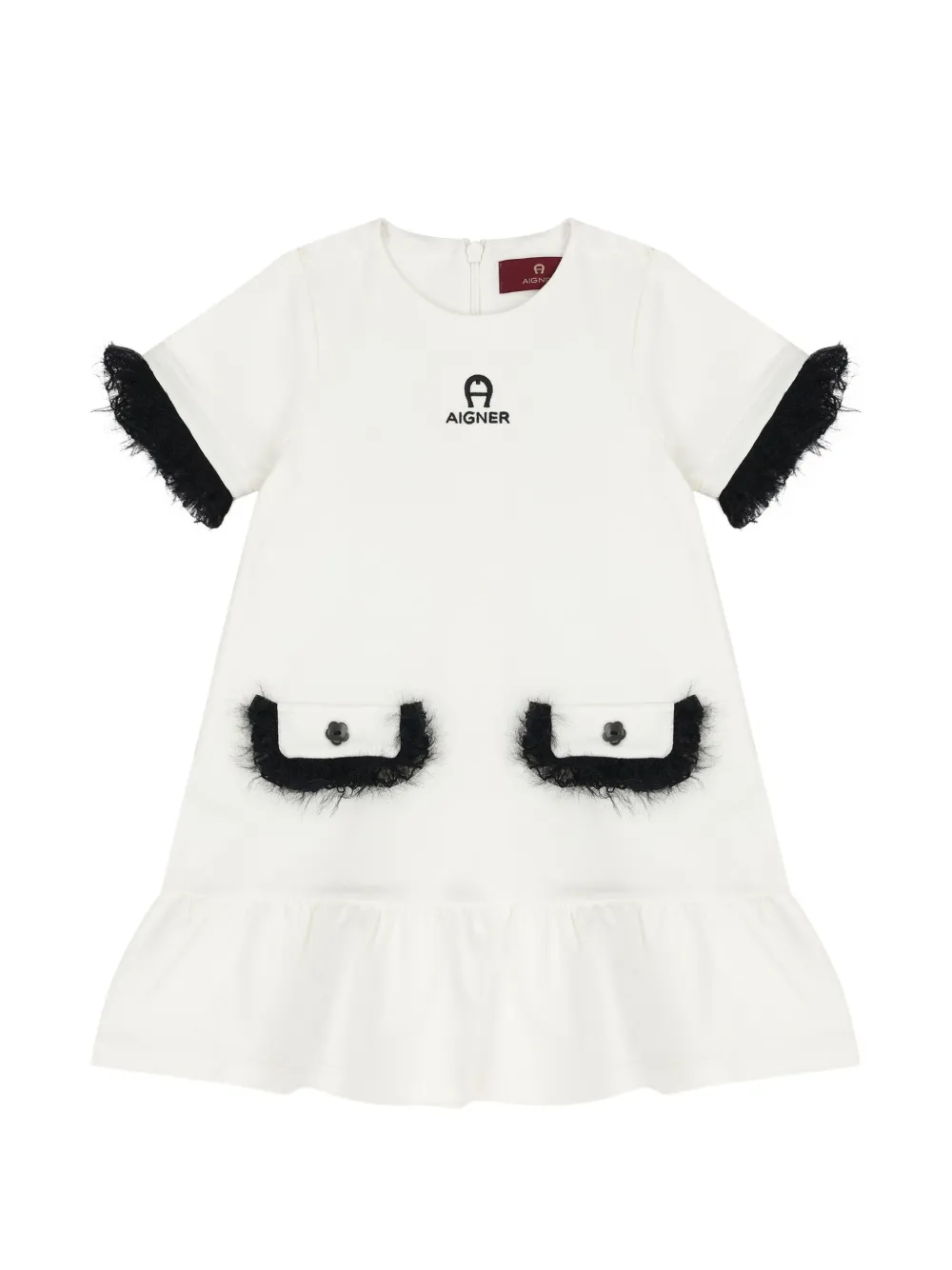 Aigner Kids logo-embroidered faux-fur-trim dress - Blanc Aigner Kids logo-embroidered faux-fur-trim dress - Blanc