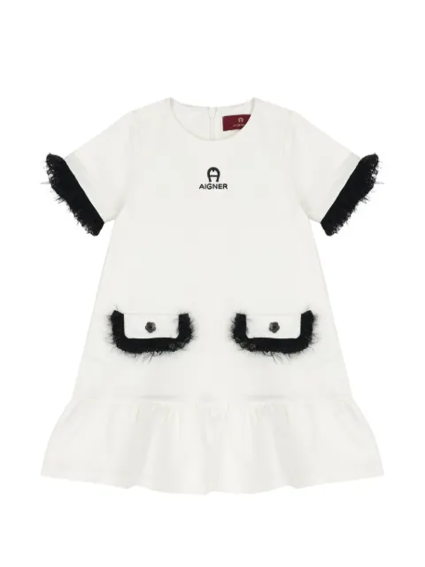 Aigner Kids logo-embroidered faux-fur-trim dress