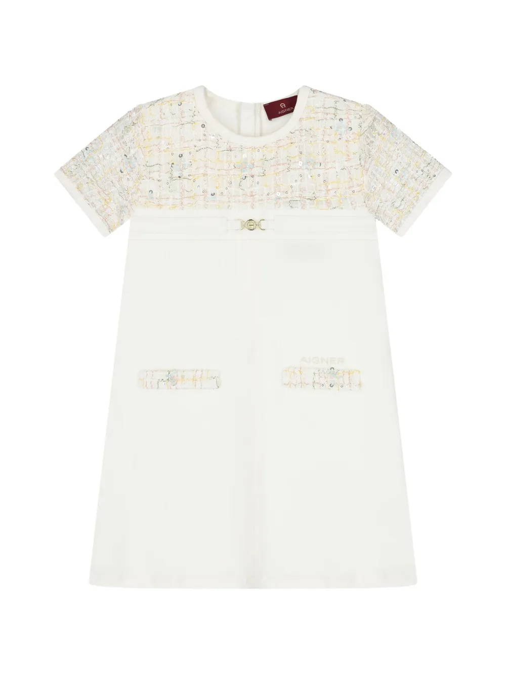 Aigner Kids robe à empiècement en tweed et sequins - Tons neutres Aigner Kids robe à empiècement en tweed et sequins - Tons neutres