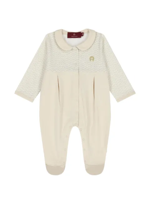 Aigner Kids monogram-print pleated romper