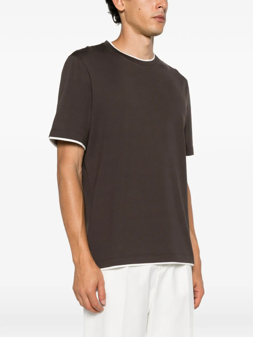 Brunello Cucinelli cotton jersey crew-neck T-shirt with faux-layering Bruin