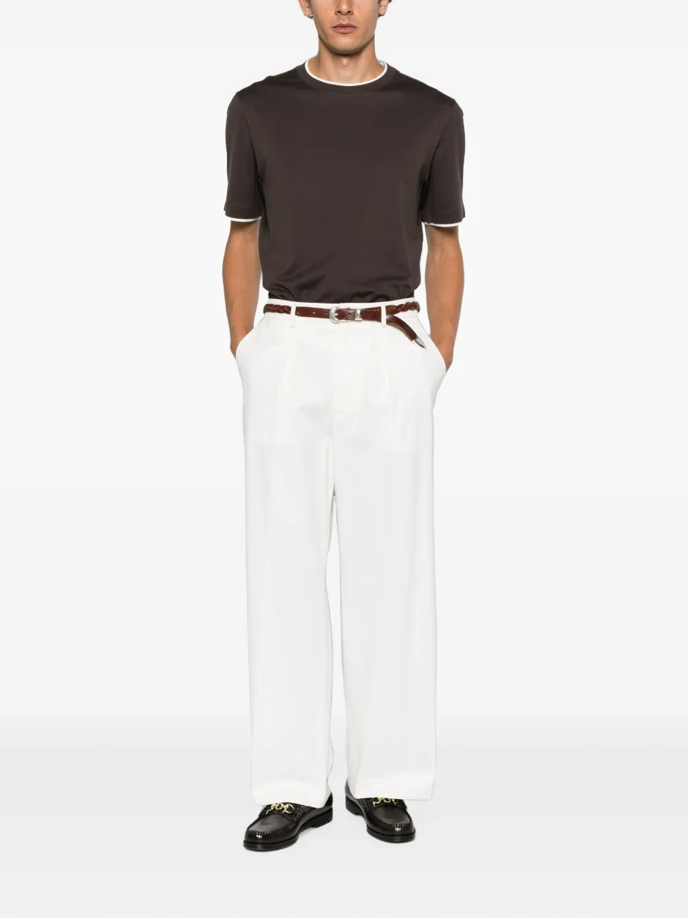 Brunello Cucinelli cotton jersey crew-neck T-shirt with faux-layering Bruin