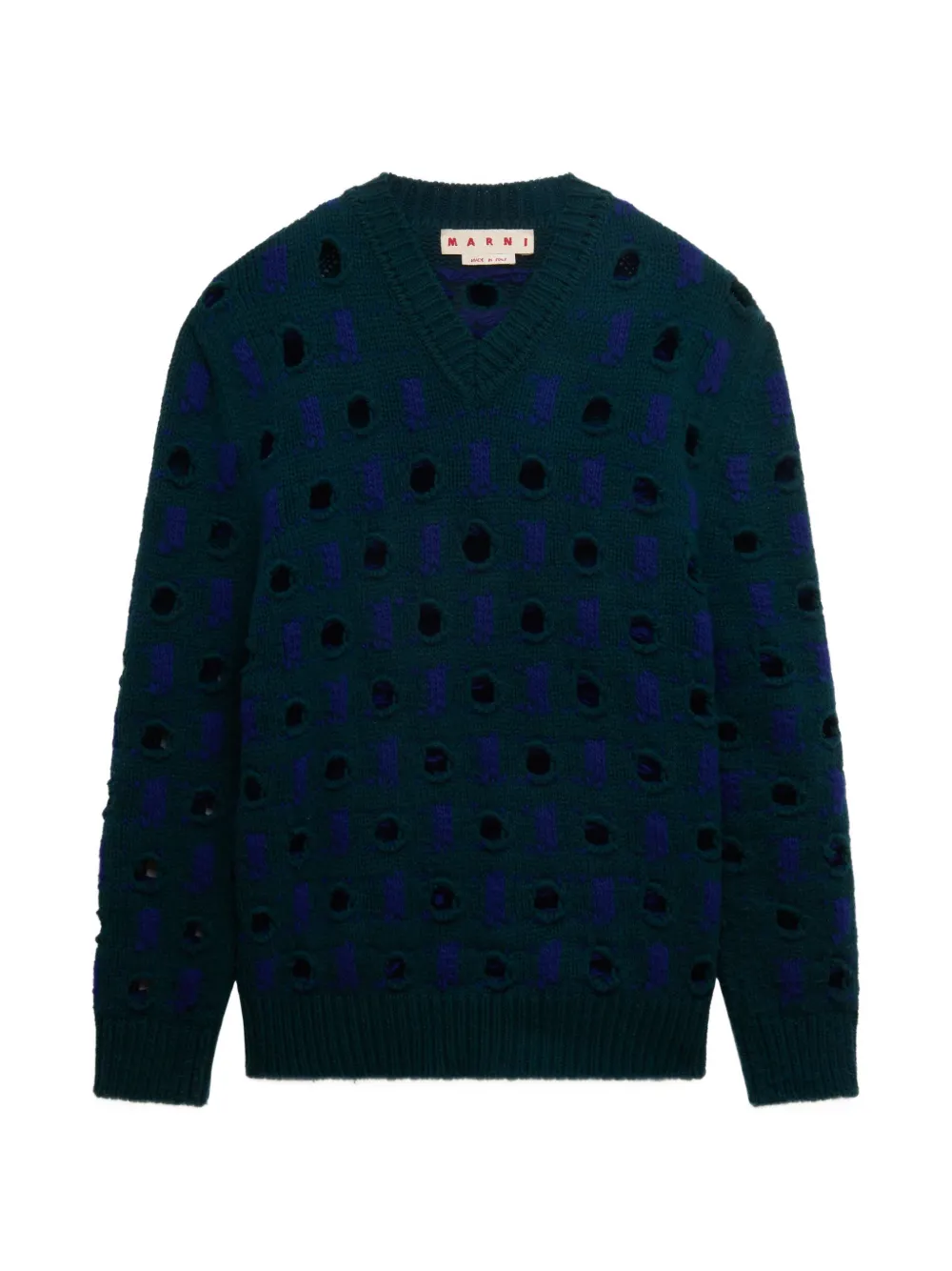Marni blue wool-cashmere sweater with cut-out polka dots
