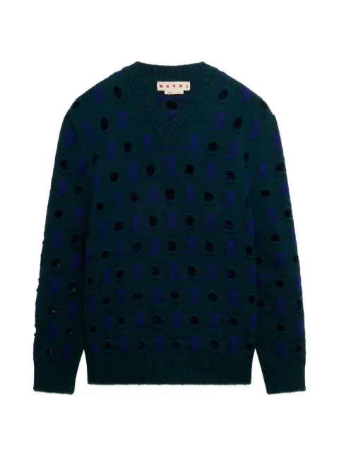 Marni blue wool-cashmere sweater with cut-out polka dots