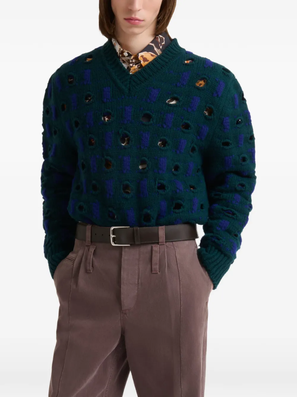 Marni Trui van wol-kasjmier met uitgesneden stippen Blauw