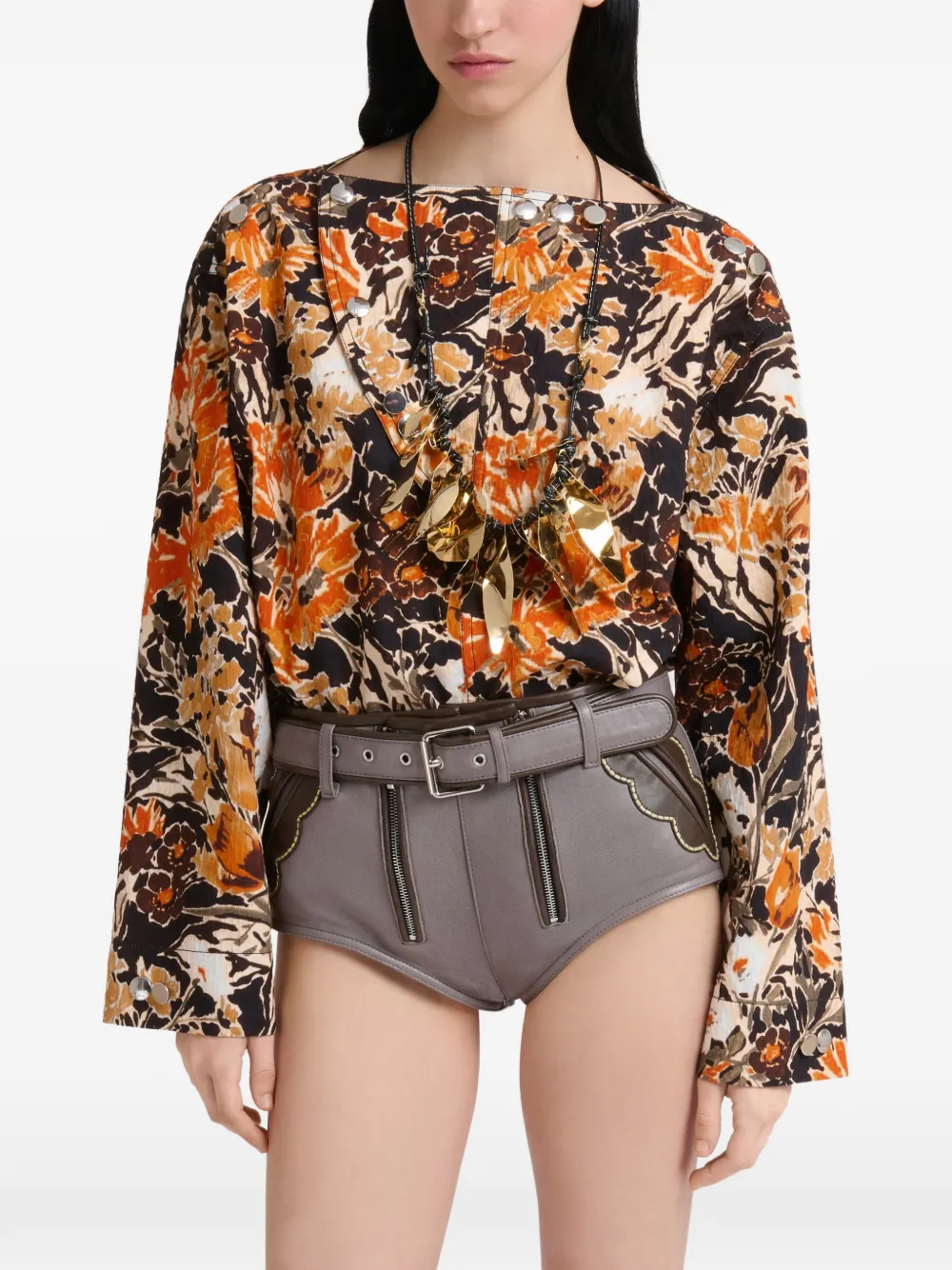 Marni Cloqué top met Extreme Bouquet-print Zwart