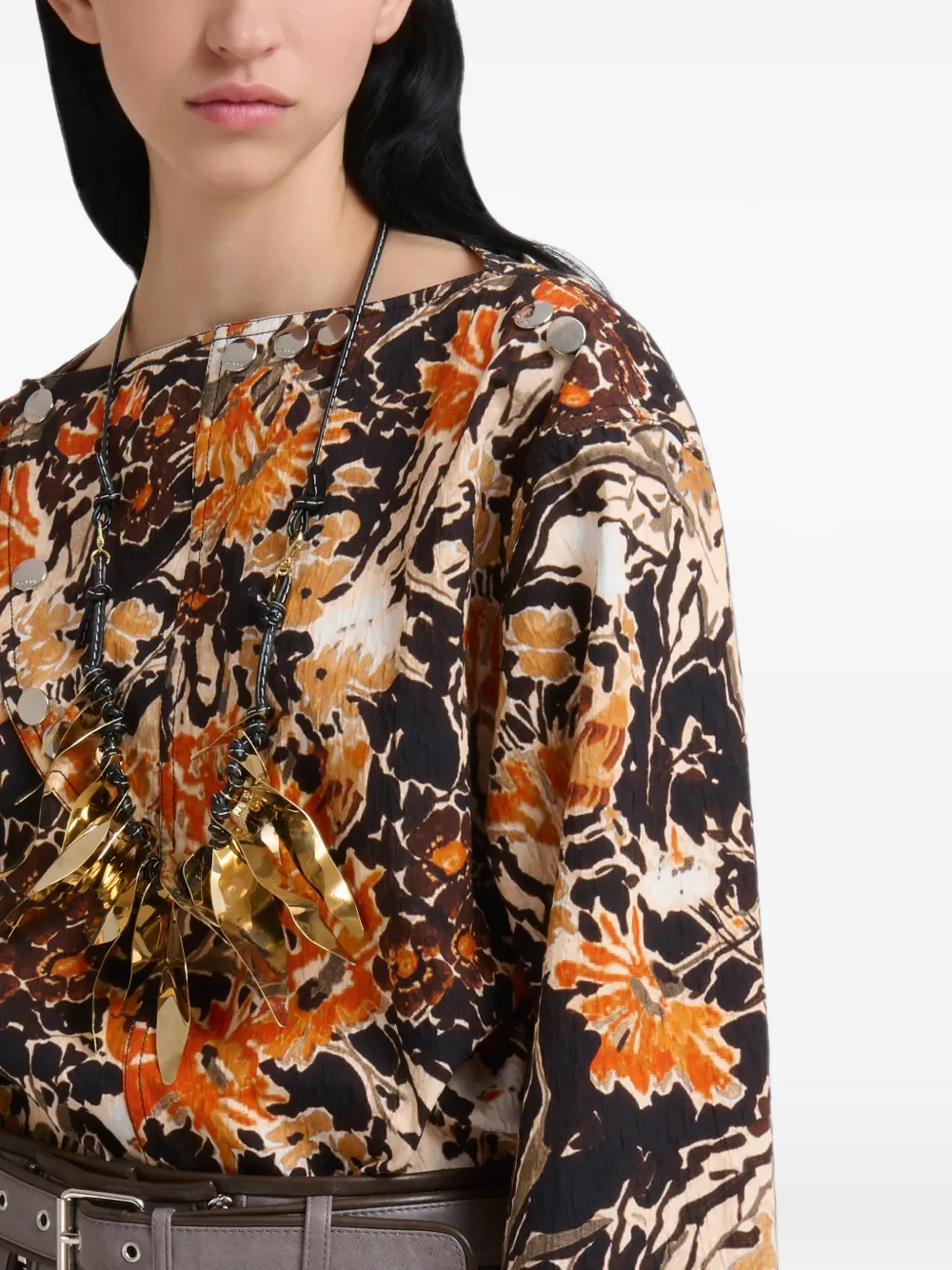 Marni Cloqué top met Extreme Bouquet-print Zwart