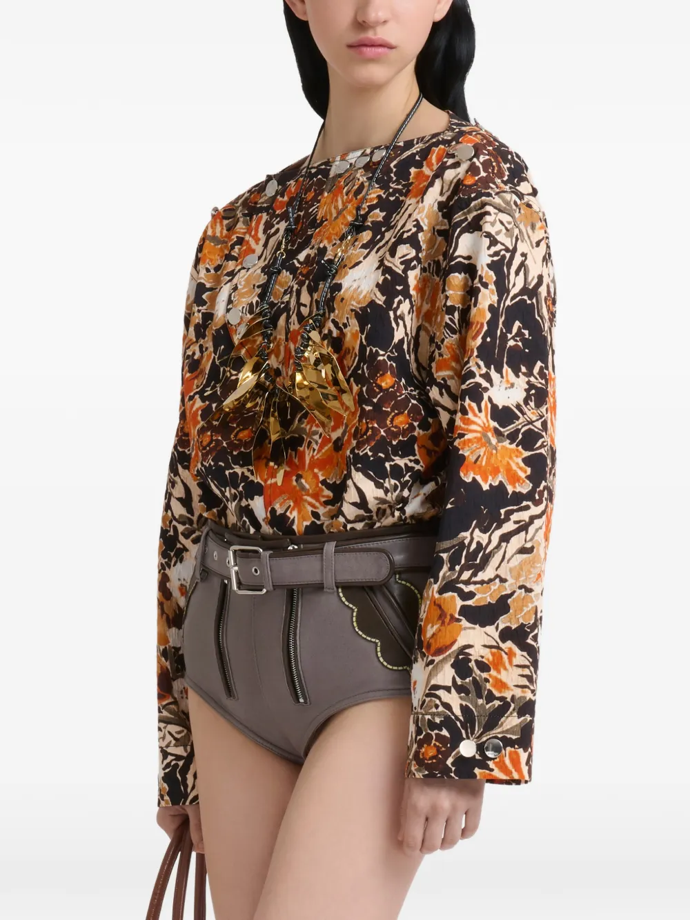 Marni Cloqué top met Extreme Bouquet-print Zwart