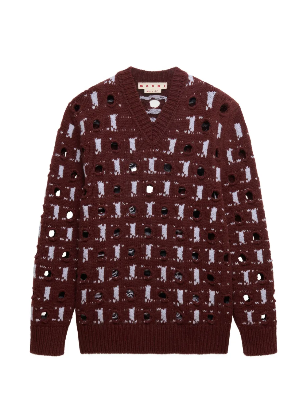 Marni brown wool-cashmere sweater with cut-out polka dots