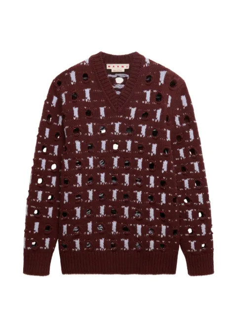 Marni brown wool-cashmere sweater with cut-out polka dots