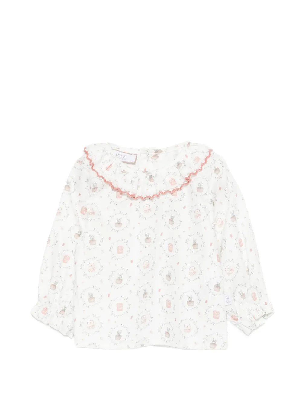 Paz Rodriguez graphic-print ruffled-collar blouse - Bianco