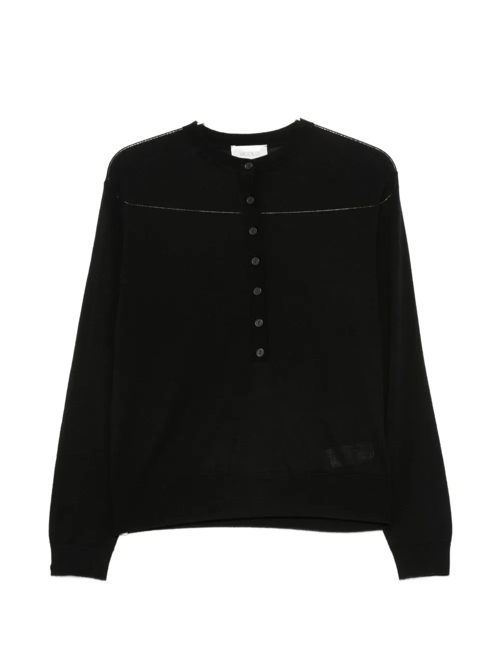 Vicolo Button-up Crew-neck Sweater In Black