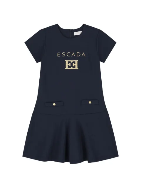 Escada Kids logo-embroidered dropped-waist dress