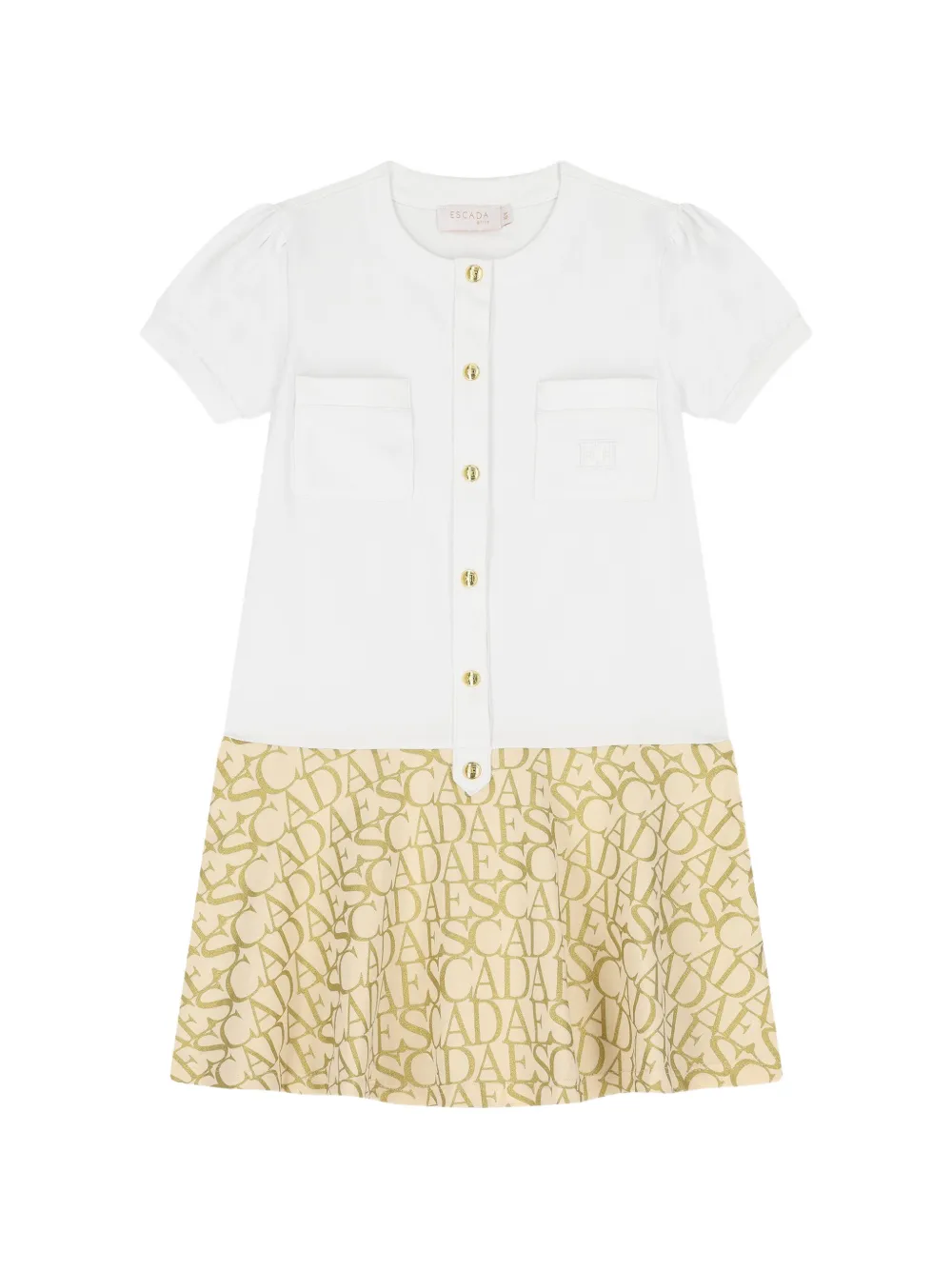 Escada Kids logo-print button-up dress - Bianco