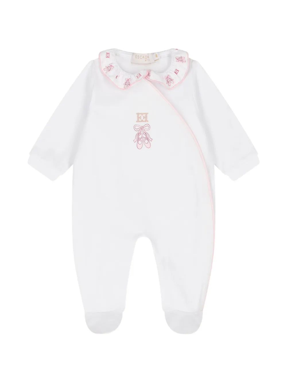 Escada Kids ruffled ballet-print sleepsuit - Blanc Escada Kids ruffled ballet-print sleepsuit - Blanc