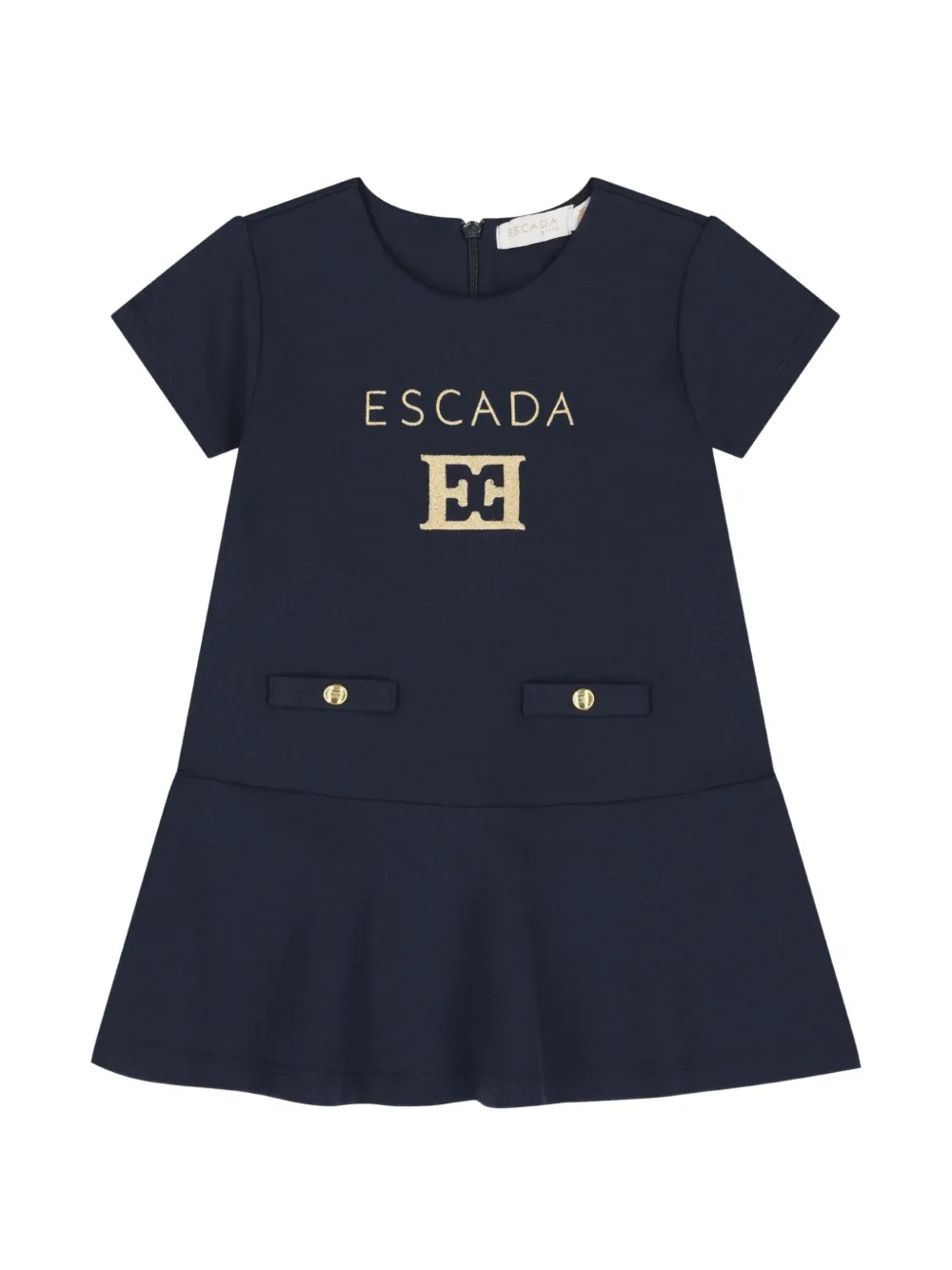 Escada Kids logo-embroidered short-sleeve dress - Blu