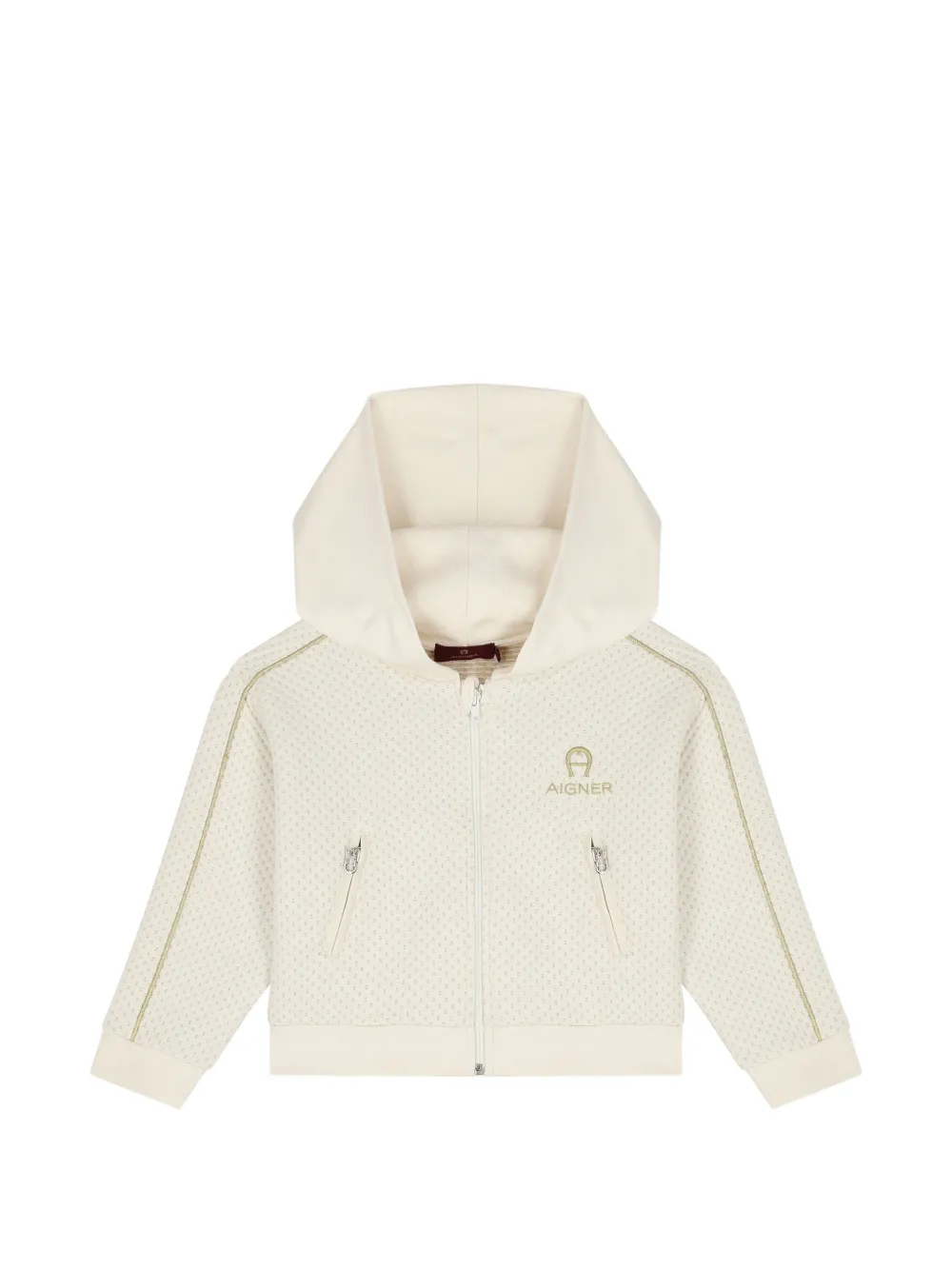 Aigner Kids logo-embroidered zip-up hoodie Beige