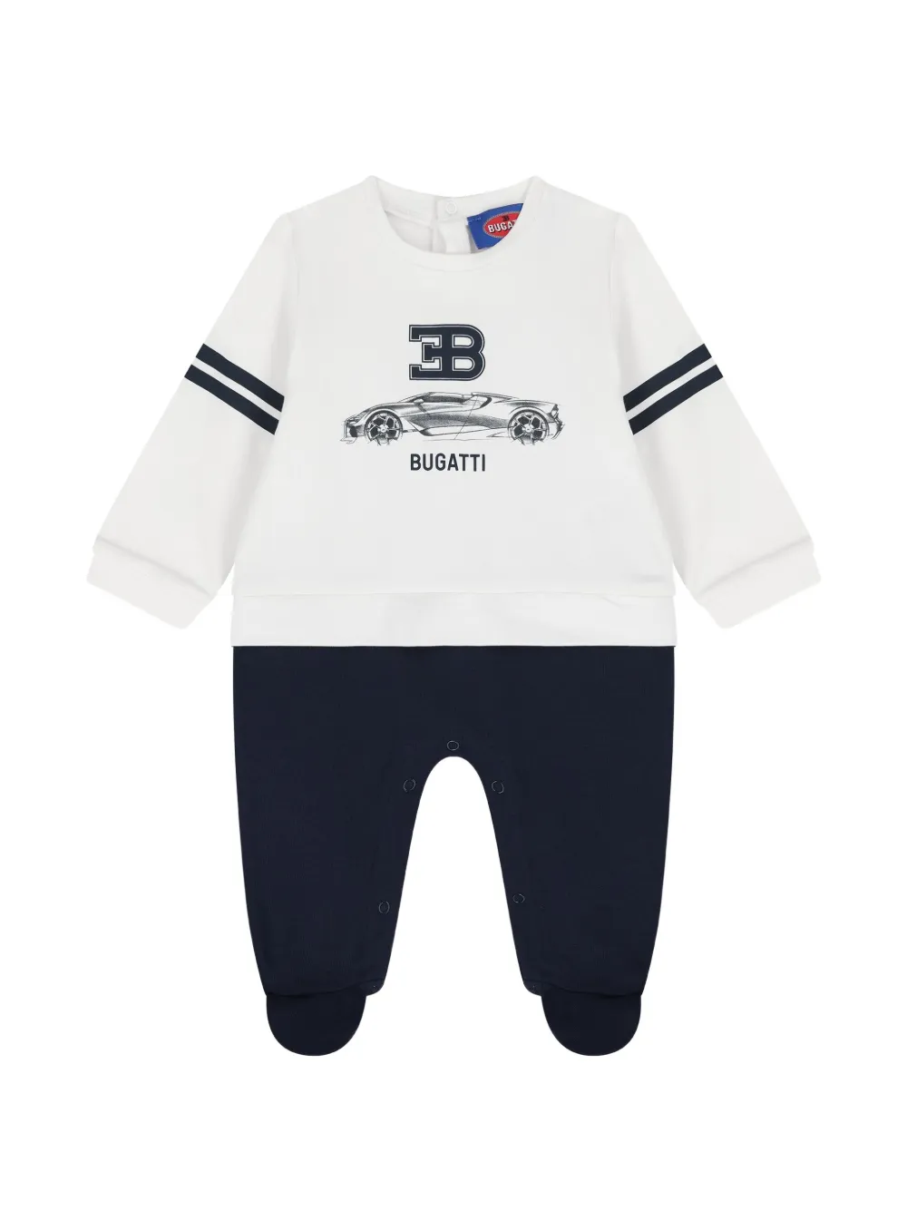 Bugatti Kids Pyjama met logo-patch en grafische print Wit
