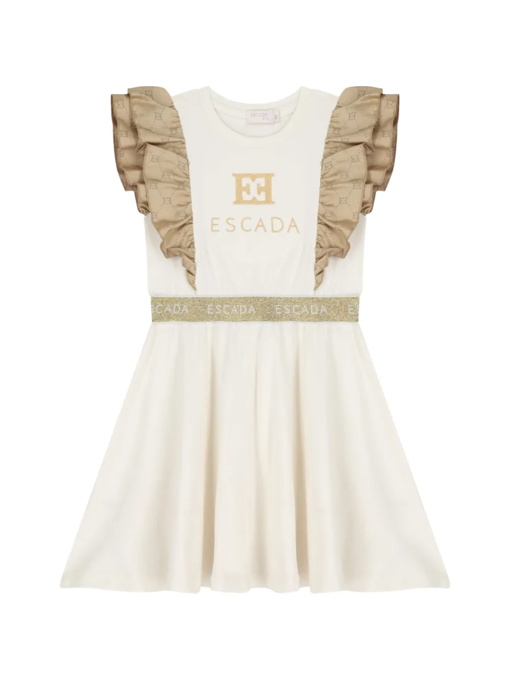 Escada Kids robe à logo imprimé et volants - Tons neutres Escada Kids robe à logo imprimé et volants - Tons neutres
