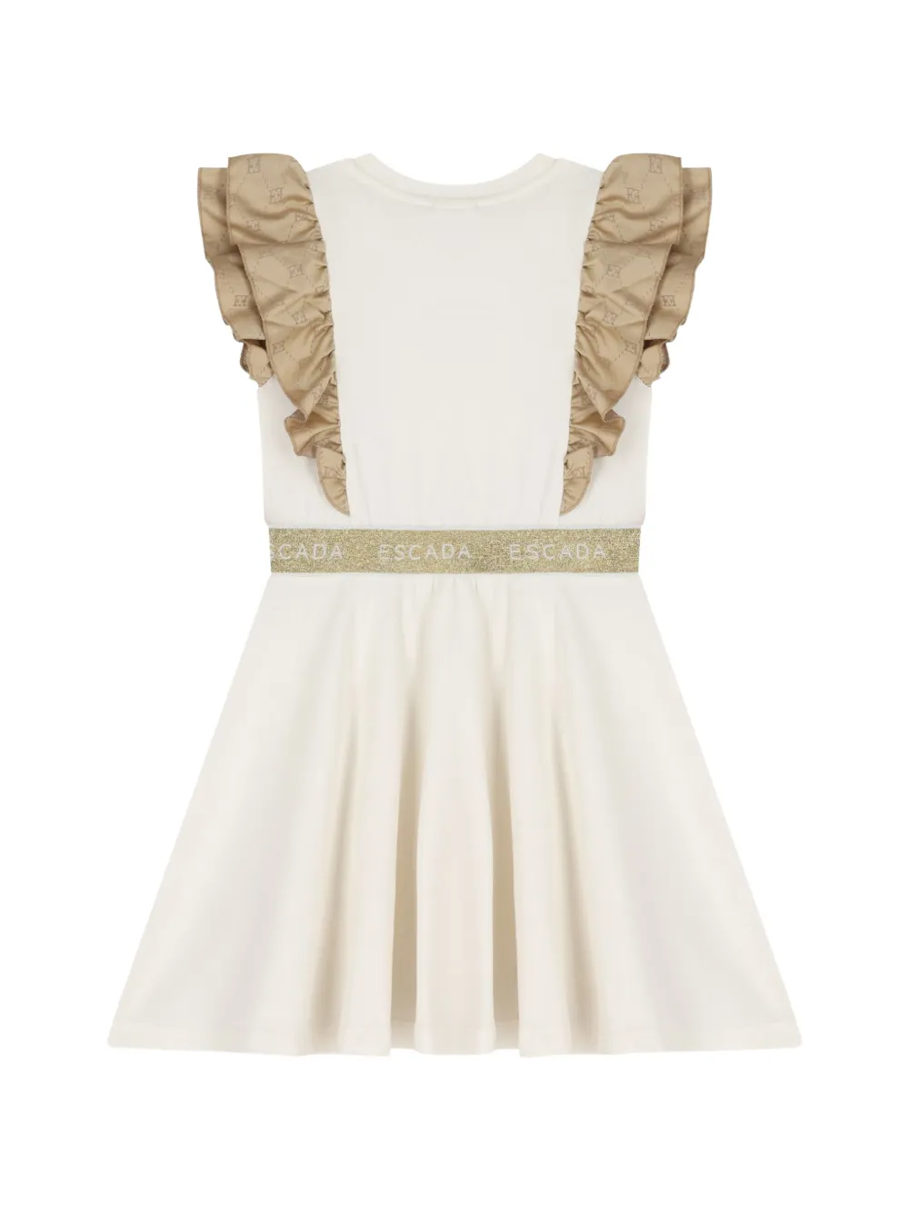 Escada Kids Jurk met ruches en logo-print Beige