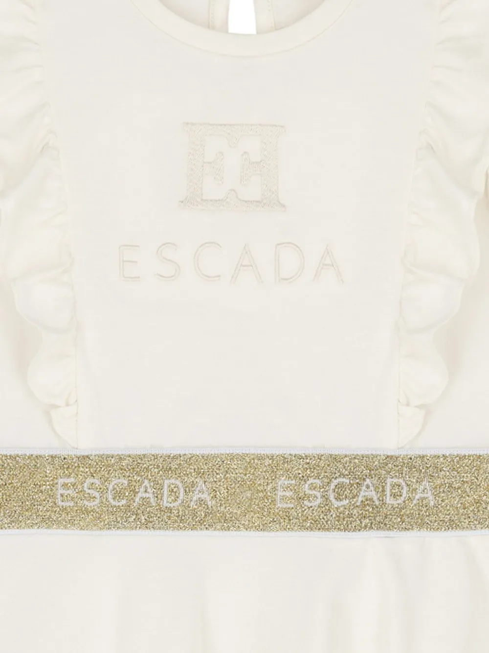 Escada Kids Jurk met ruches en logoband Beige