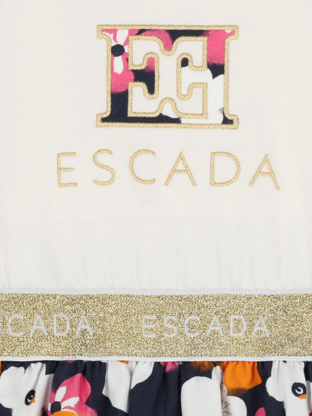 Escada Kids Jurk met logoband en bloemenprint Beige