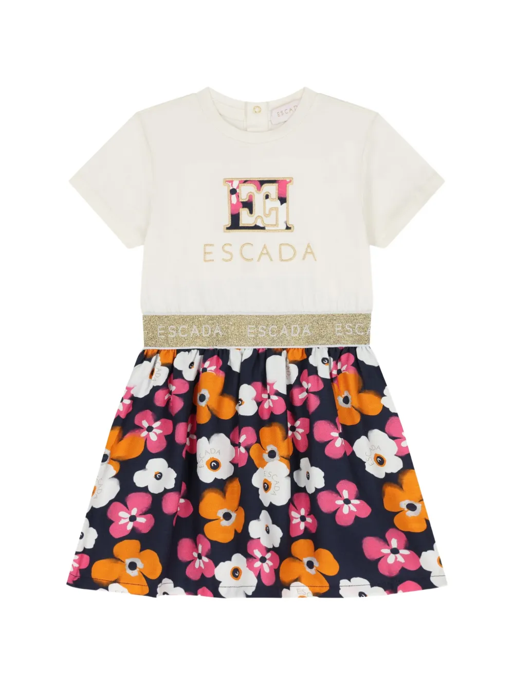 Escada Kids floral-print logo-waistband dress - Tons neutres Escada Kids floral-print logo-waistband dress - Tons neutres