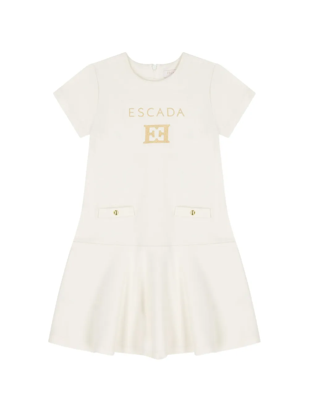 Escada Kids logo-embroidered drop-waist dress - Tons neutres Escada Kids logo-embroidered drop-waist dress - Tons neutres