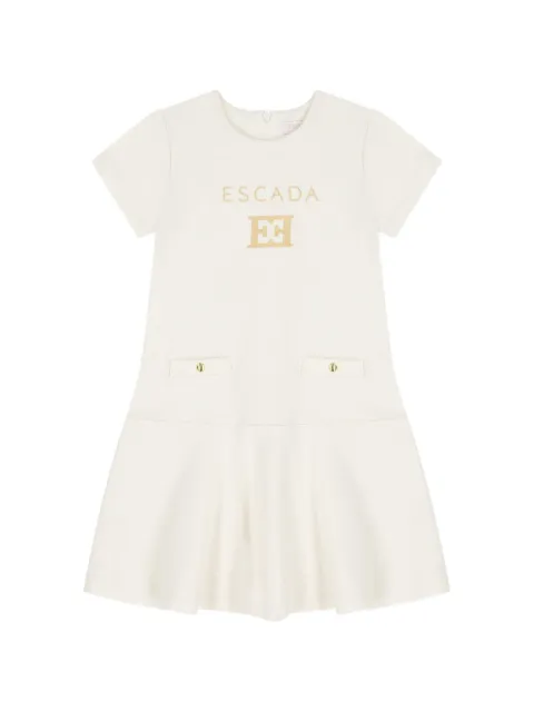 Escada Kids logo-embroidered drop-waist dress