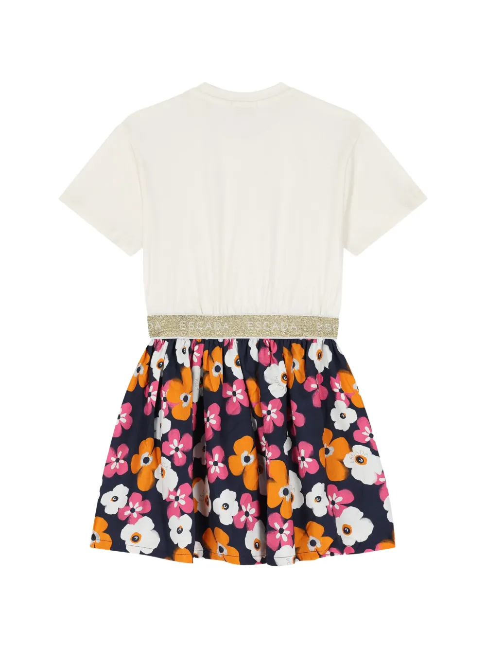 Escada Kids Jurk met logoband en bloemenprint Beige