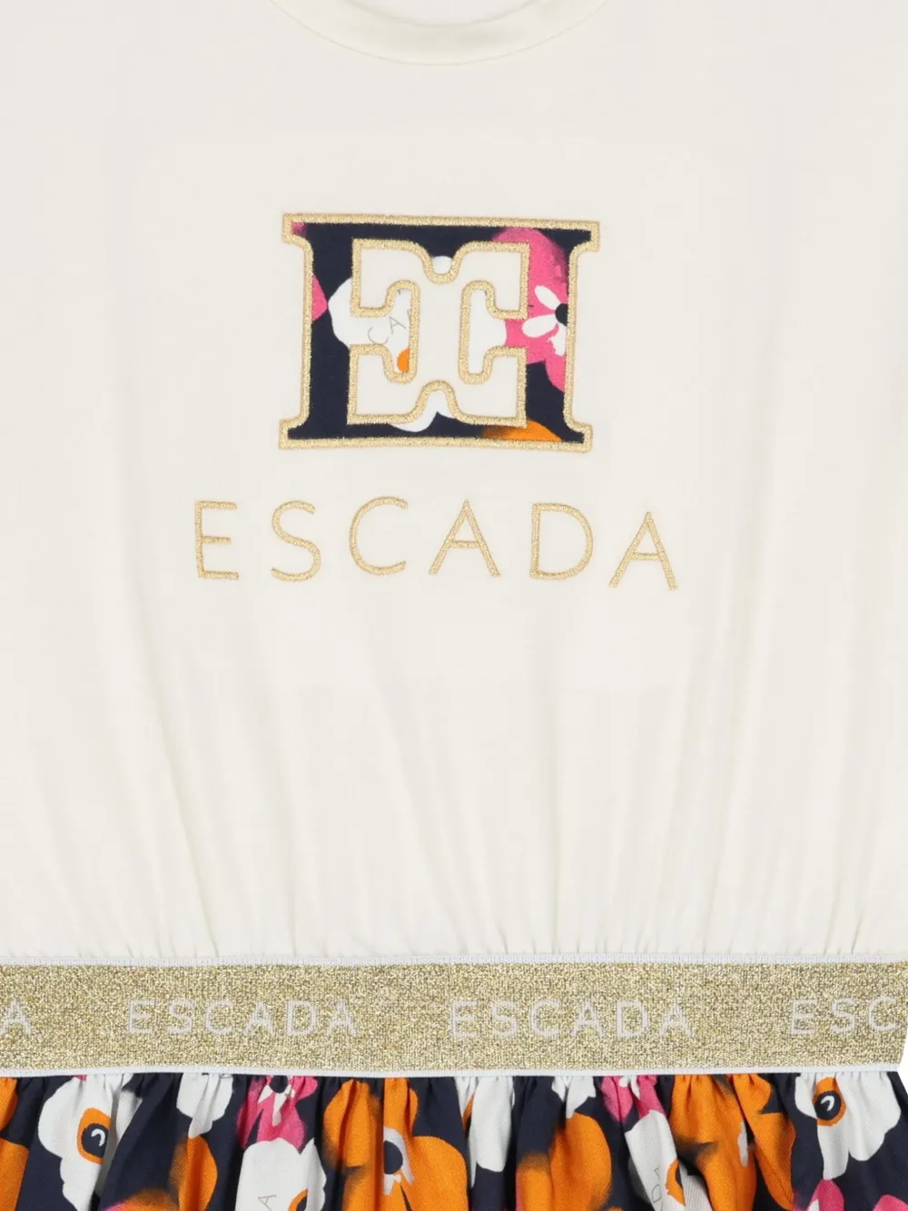 Escada Kids Jurk met logoband en bloemenprint Beige