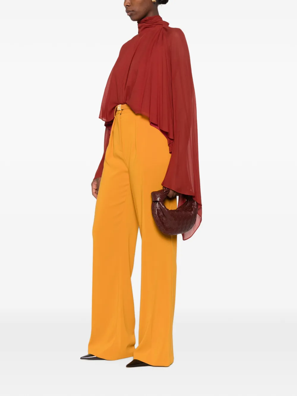 Elisabetta Franchi belted pleated-detail trousers Geel
