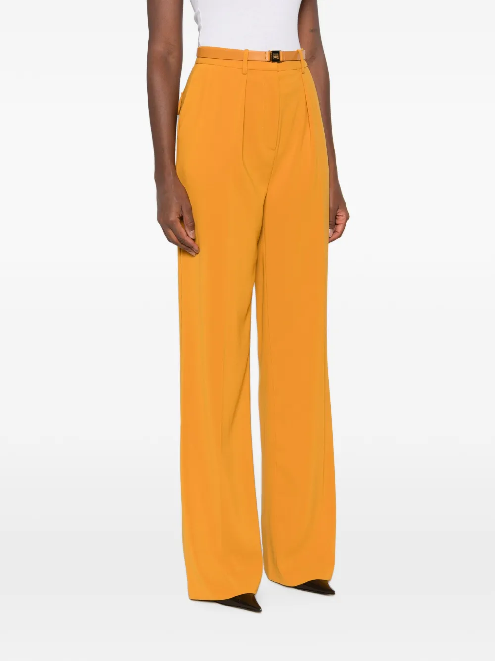 Elisabetta Franchi belted pleated-detail trousers Geel