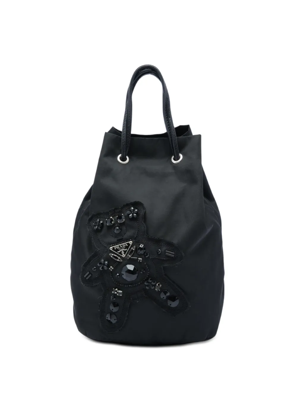 Prada Pre-Owned 2018 Beaded Tessuto Evening Bear Drawstring bucket bag - Nero