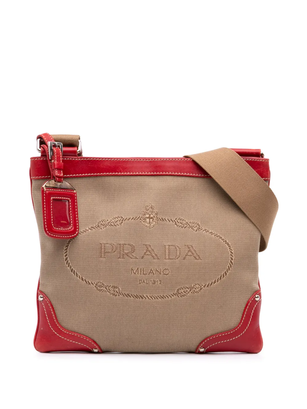 Prada Pre-Owned Borsa a tracolla in tela e canapa con logo 2010-2026 - Rosso