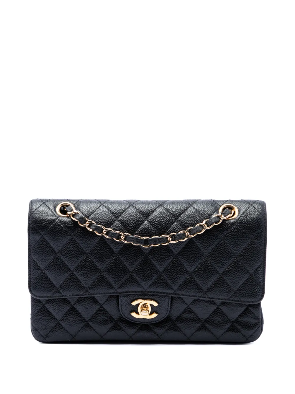 CHANEL Pre-Owned Borsa a spalla classica Double Flap media in pelle Caviar 2012 - Nero