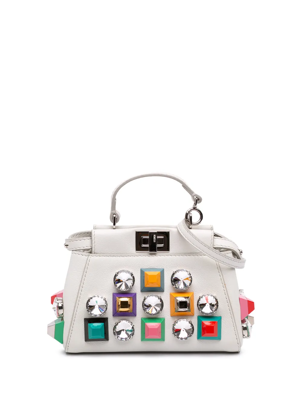 Fendi Pre-Owned 2010-2026 Micro Studded Calfskin Peekaboo Iconic satchel - Bianco