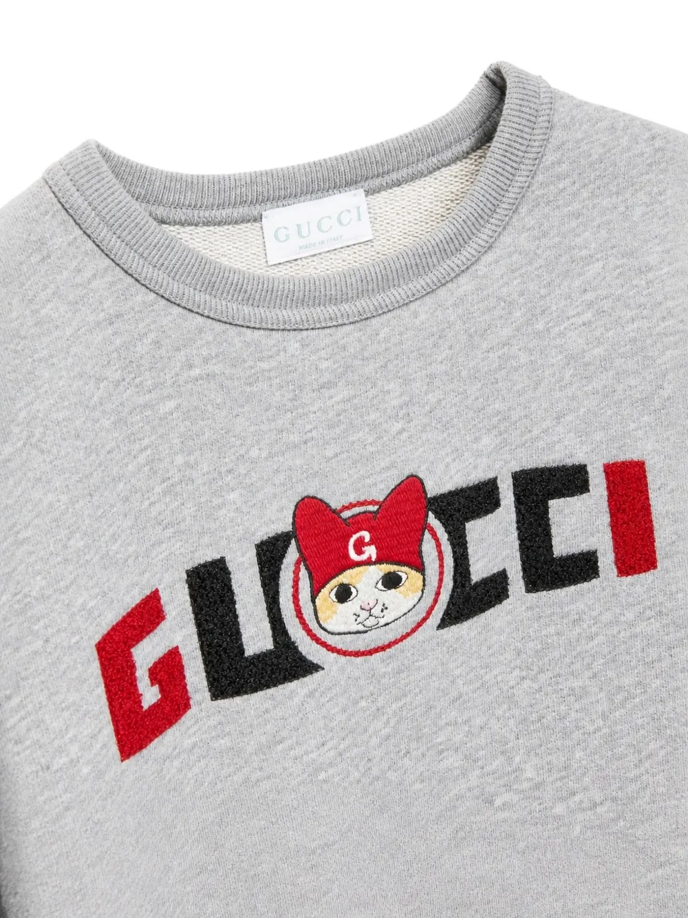 Gucci Kids logo-embroidered cat-motif sweatshirt Grijs